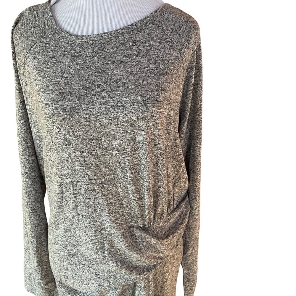 Athleta Solitude Heather Grey Ruched Side Knit Dress Long Sleeve XL - Picture 2 of 6